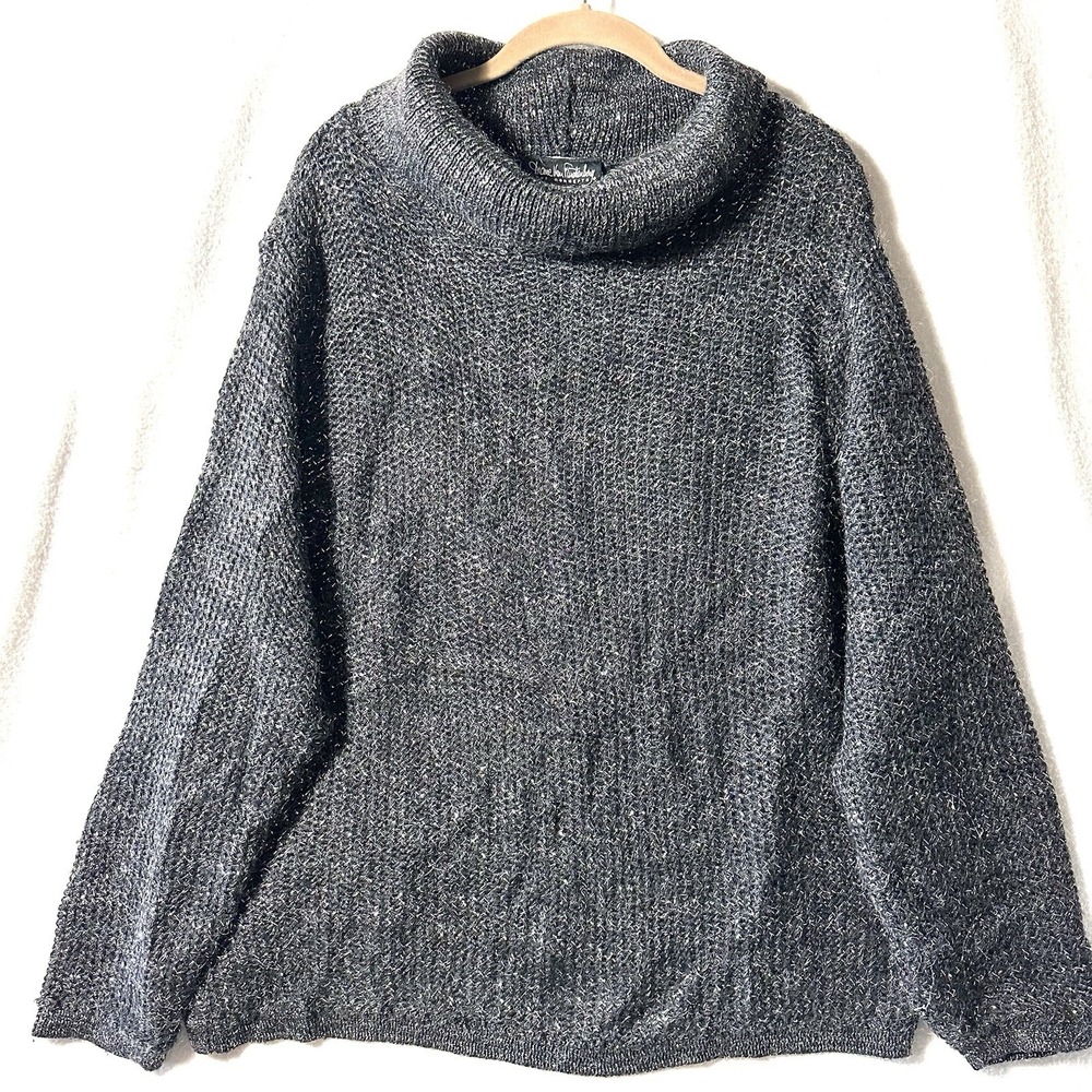 Diane Von Furstenberg 1X‎ Sweater Metallic Mohair Crowl Black Silver Vintage